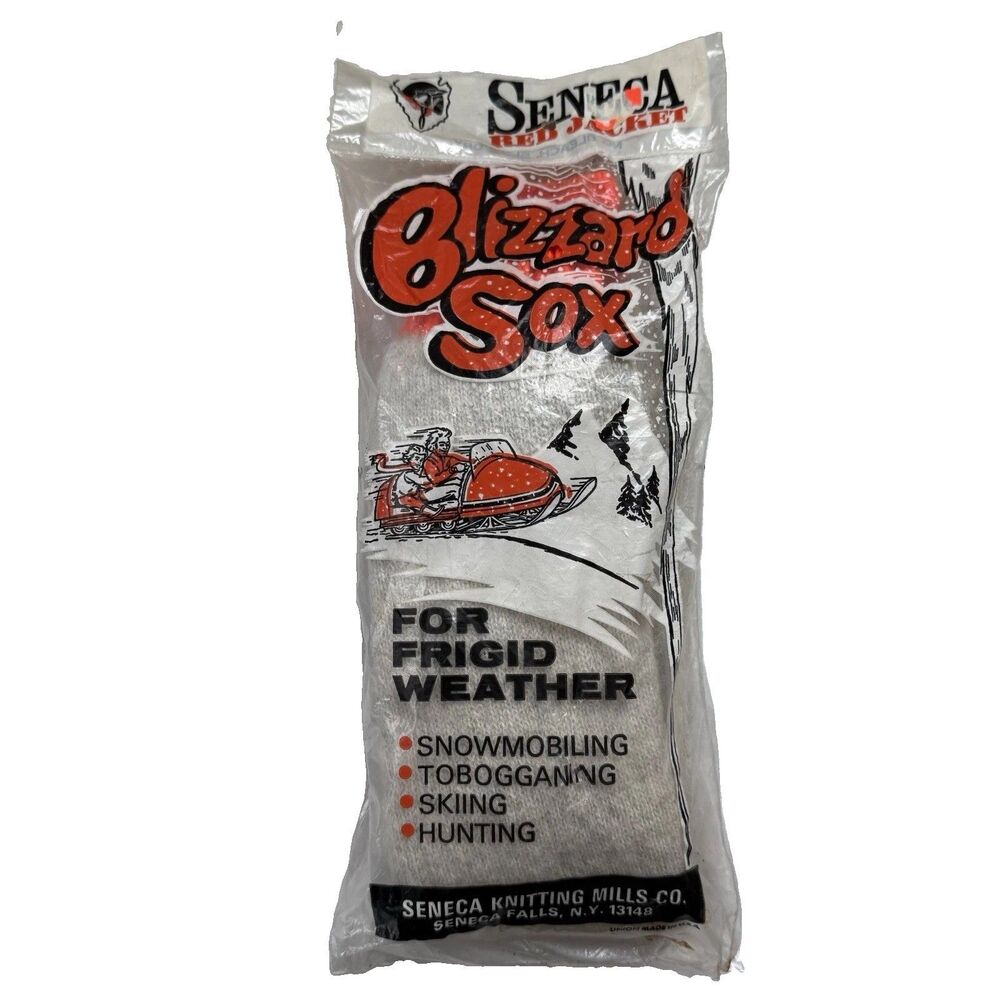 VTG New Sealed Seneca Red Jacket Blizzard Socks Mens Size 10-13 Gray Made In USA